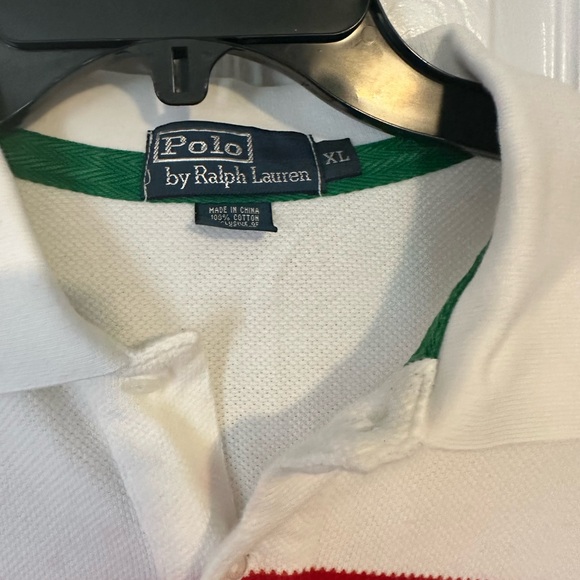 White Polo with Navy and red stripes - Picture 3 of 3